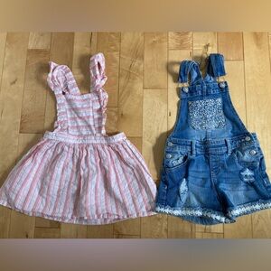Cat & Jack Kids Pink Striped Dress and Denim Overalls Set